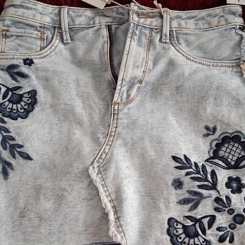 DRIFTWOOD Light Blue Jeans with Dark Blue Floral Embroidery